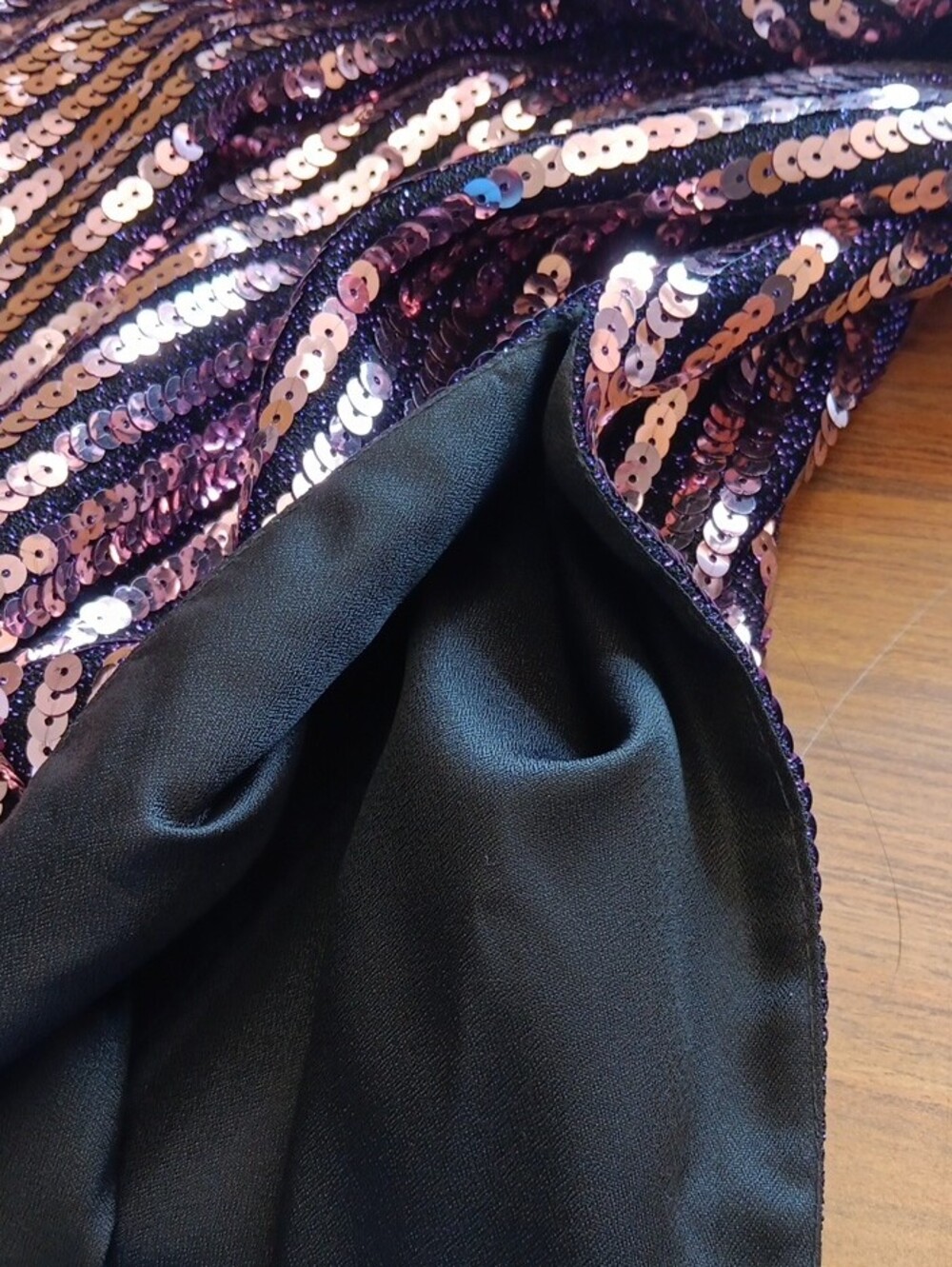 Vintage USA Made Ombre Sequin Maxi Dress with Deep V - Purple/Gold - Picture 14 of 15